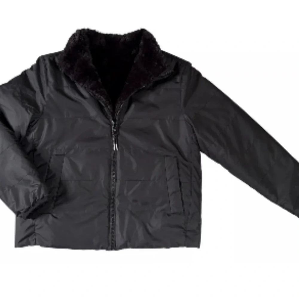 Athleta Girl Cool Days Black Jacket Faux Fur Size: 14